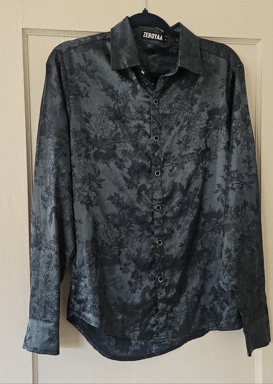 Teal Floral Satin Men's Button-Up Shirt